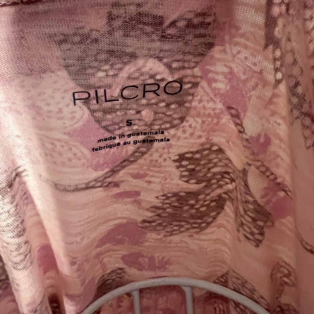 Anthropologie Pilcro Ruched Henley Tee S Pink Floral Print 100% Cotton Boho Top - Picture 4 of 6